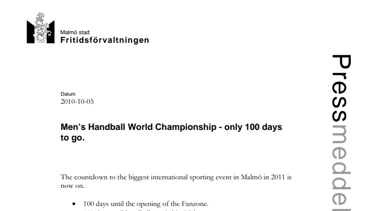 Men’s Handball World Championship - only 100 days to go.