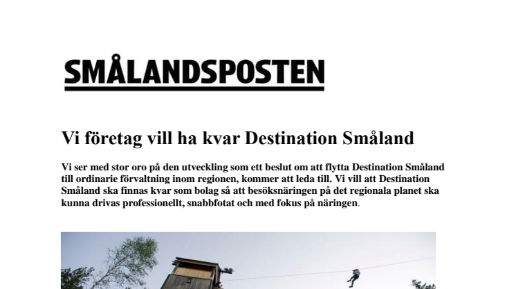 Vi företag vill ha kvar Destination Småland 