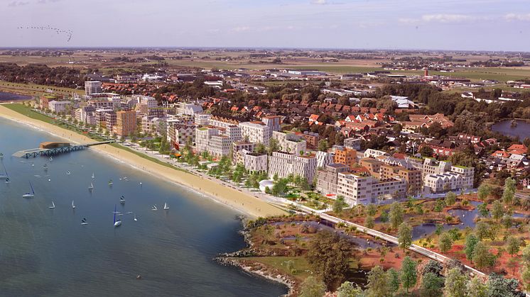 Visionsbild av utvecklingsområdet i västra Trelleborg. 