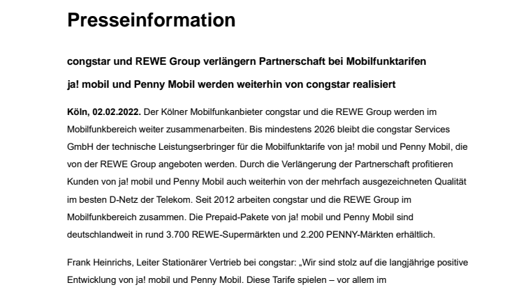 PDF: congstar und REWE Group verlängern Partnerschaft bei Mobilfunktarifen