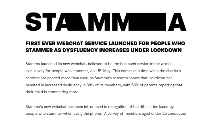 First Ever Webchat Service Launched for People Who Stammer as Dysfluency increases under Lockdown