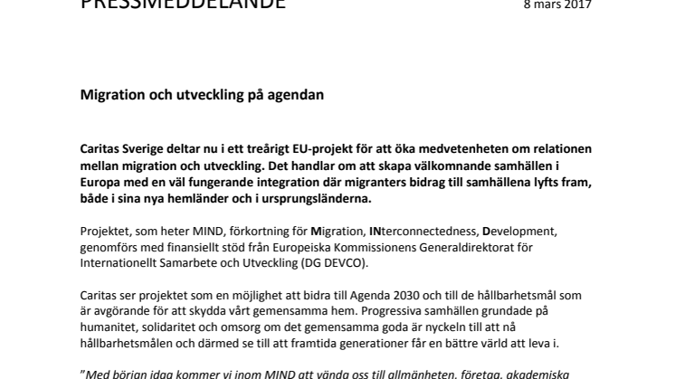 Migration och utveckling på agendan för Caritas Sverige