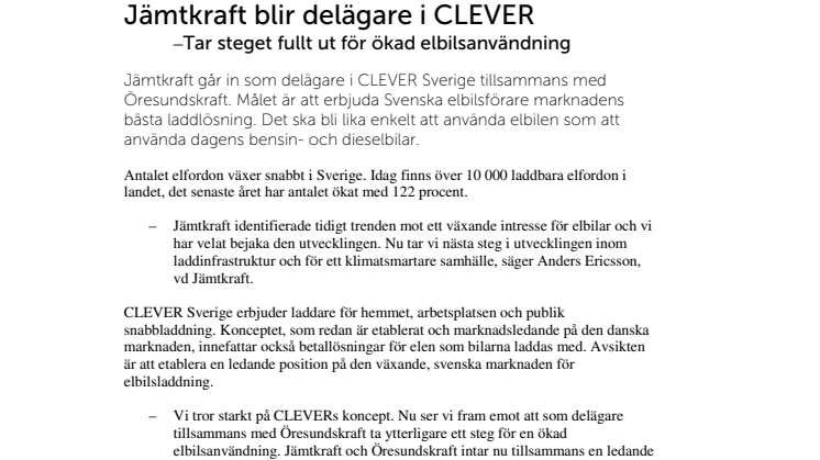 Jämtkraft blir delägare i CLEVER – tar steget fullt ut för ökad elbilsanvändning