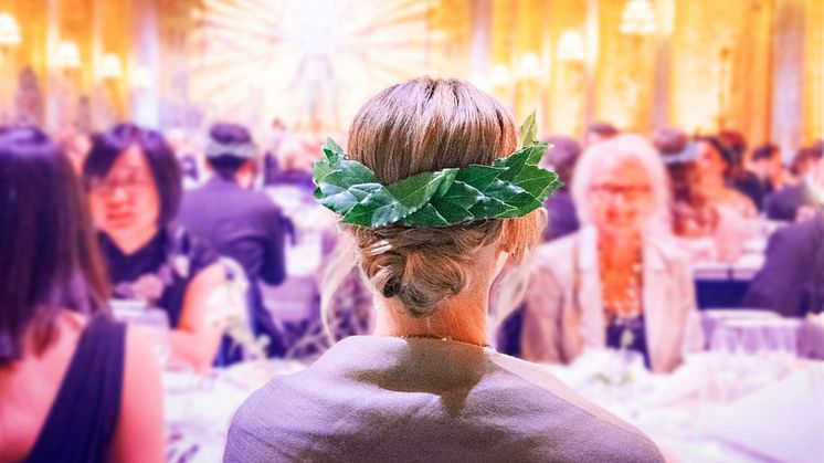 Lagerkransen – en symbol för den akademiska friheten. På bilden banketten efter promotionshögtiden 2019. Foto: Ingmarie Andersson/Stockholms universitet