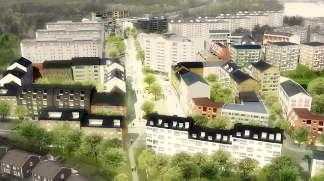 Det är området i mitten,  längst till höger i bild som Hökerum Bygg ska bebygga. Bilden kommer från Nacka kommuns visionsmaterial. 