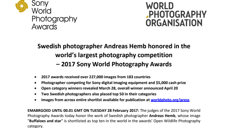 Svenske Andreas Hemb nominerad i världens största fototävling- Sony World Photography Awards  