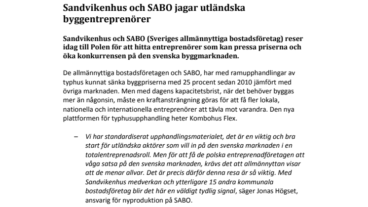 Sandvikenhus och SABO jagar utländska byggentreprenörer 