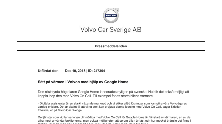 Sätt på värmen i Volvon med hjälp av Google Home