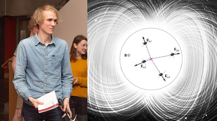 Konrad Steinvall, bördig från Umeå, har under sin tid som doktorand vid Institutet för rymdfysik (IRF) och Uppsala universitet studerat data från NASA:s fyra Magnetospheric Multiscale (MMS) satelliter. Foto/illustration: Martin Eriksson/IRF