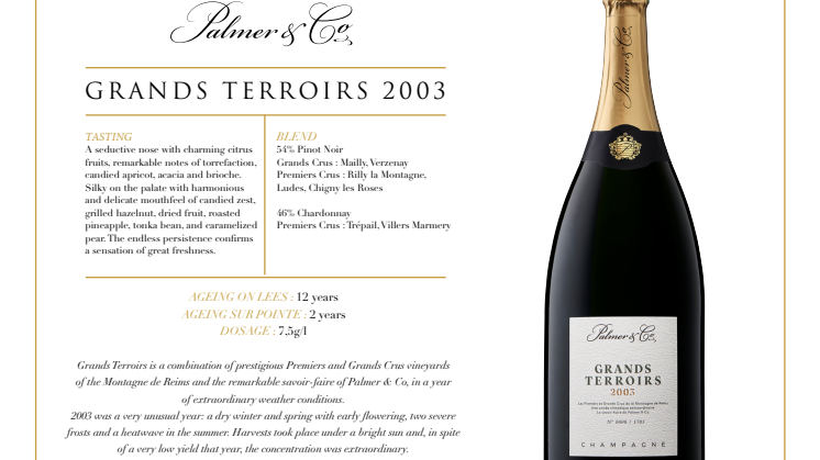 Limited Edition - Champagne Palmer & Co Grands Terroirs 2003 Magnum, lansering 2/12