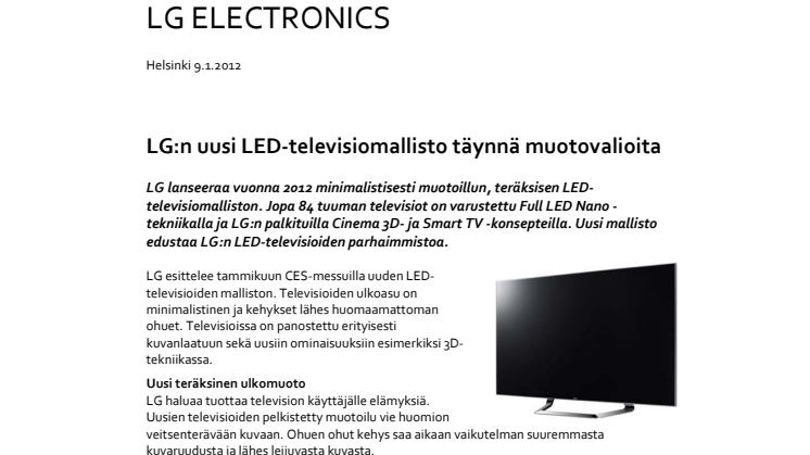 LG:n uusi LED-televisiomallisto täynnä muotovalioita