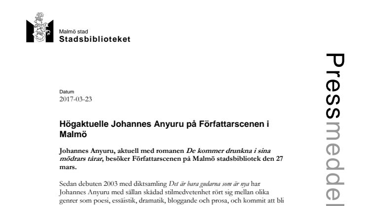 ​Högaktuell Johannes Anyuru på Författarscenen i Malmö