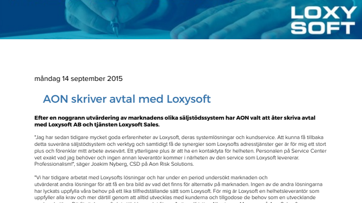 AON skriver avtal med Loxysoft