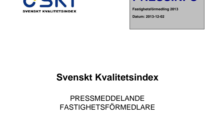 Svenskt Kvalitetsindex om Fastighetsförmedlare 2013
