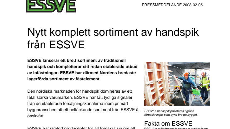 Nytt komplett sortiment av handspik från ESSVE 
