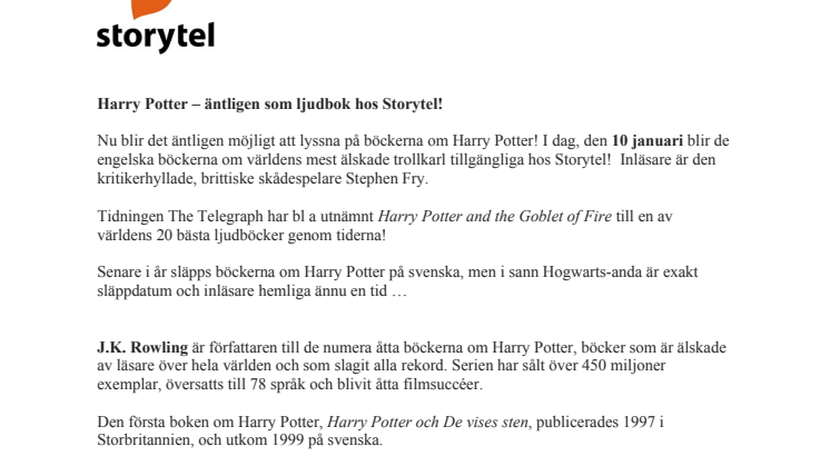 Harry Potter - äntligen som ljudbok hos Storytel
