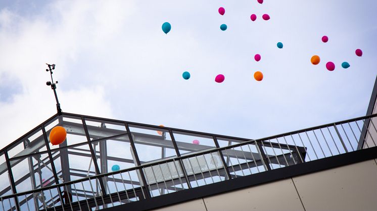 Balloner farer mod himlen, for at markere åbningen af Tradium College // fotograf: Ulrik Burhøj Jepsen