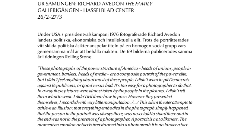 Richard Avedon - The Family visas på Hasselblad Center