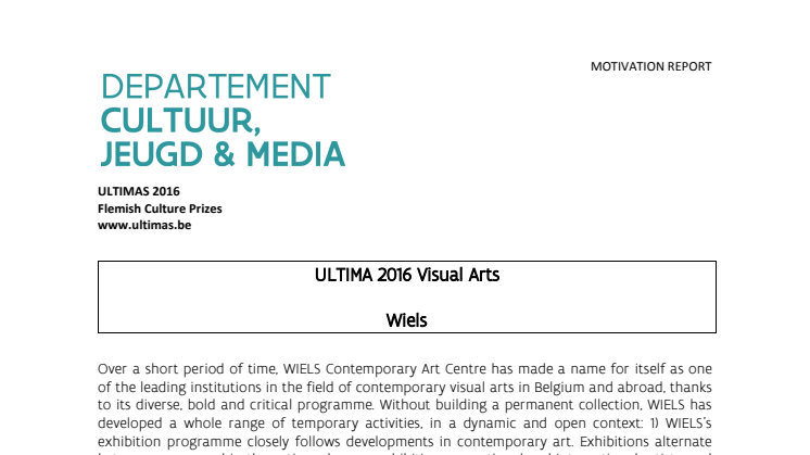 motivation report Ultima 2016 Visual Arts