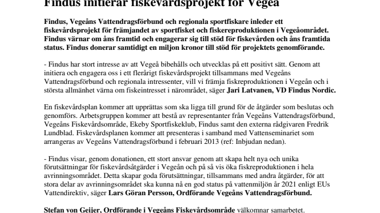 Findus initierar fiskevårdsprojekt för Vegeå 