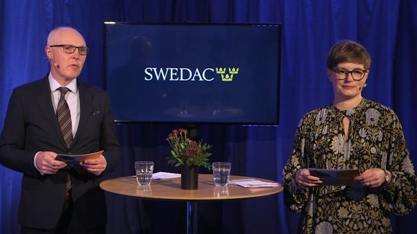 Peter Kronvall, kommunikationschef på Swedac, och Anna Werner, presskontakt på Swedac modererade webinaret.