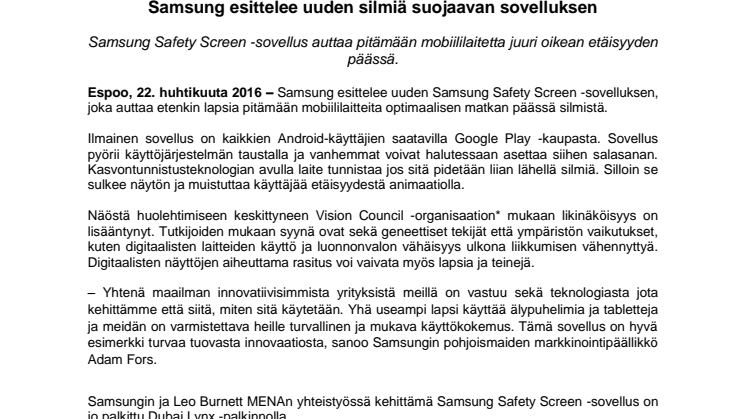 Samsung esittelee uuden silmiä suojaavan sovelluksen 