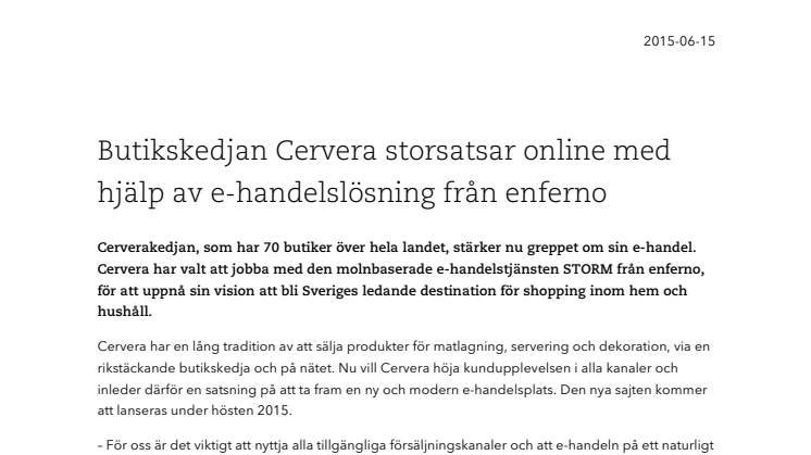 Butikskedjan Cervera storsatsar online med hjälp av e-handelslösning från enferno