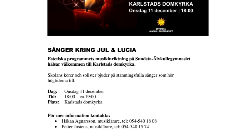 Pressinbjudan: Välkommen på julkonsert i Karlstads domkyrka