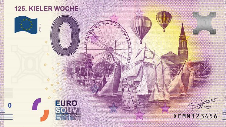 Ein beliebtes Souvenir nicht nur zur Kieler Woche - der echte 0€ Geldschein mit allen Sicherheitsmerkmalen
