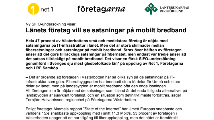 Ny SIFO-undersökning visar: Västerbottens företag vill se satsningar på mobilt bredband
