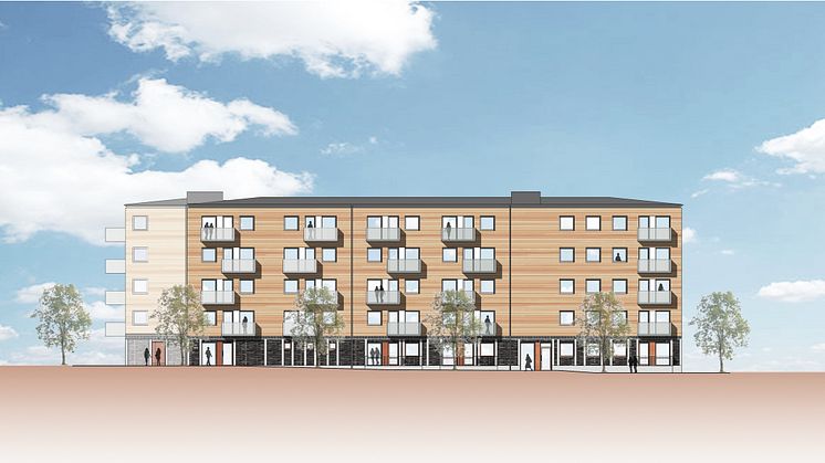Midroc utvecklar nya bostäder i Växjö som byggs med massiv trästomme och fasader i cederträ. 