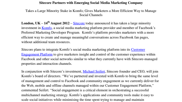 Sitecore Partners with Emerging Social Media Marketing Company