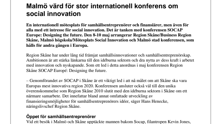 Malmö värd för stor internationell konferens om social innovation