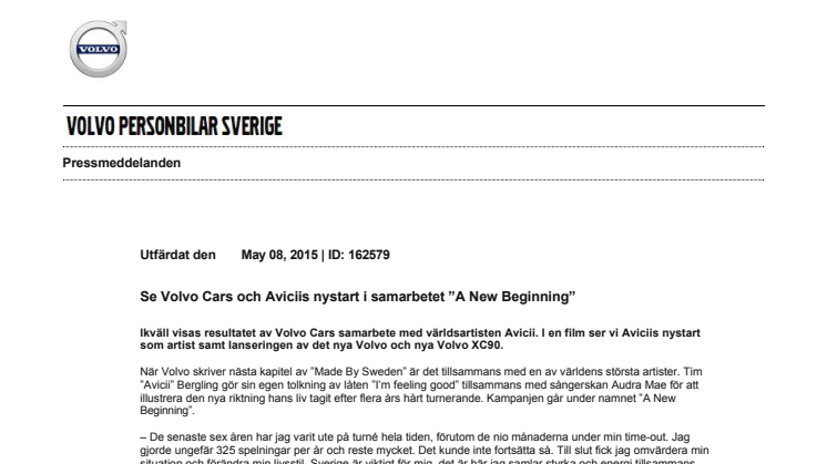 Se Volvo Cars och Aviciis nystart i samarbetet ”A New Beginning”
