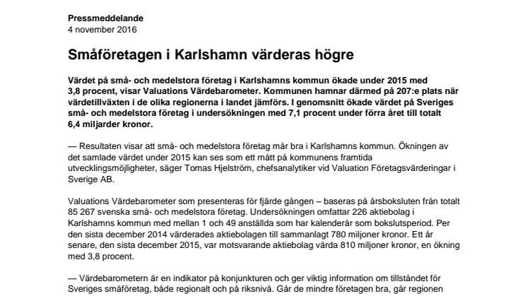 Värdebarometern 2015 Karlshamns kommun