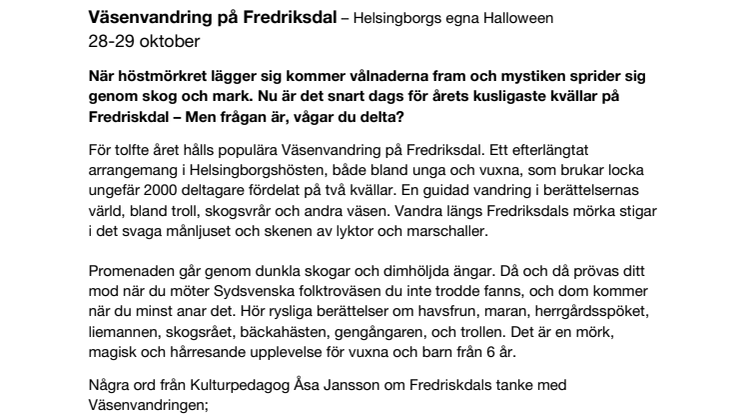 Väsenvandring på Fredriksdal – Helsingborgs egna Halloween 28-29 oktober