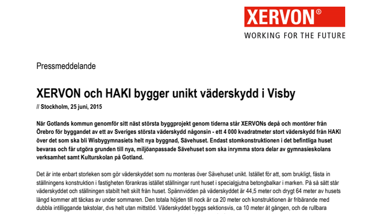 XERVON bygger unikt väderskydd i Visby
