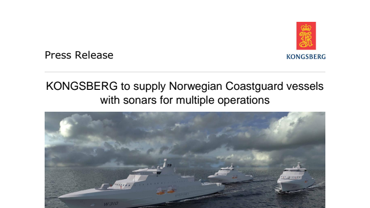 KONGSBERG to supply Norwegian Coastguard vessels with sonars for multiple operations