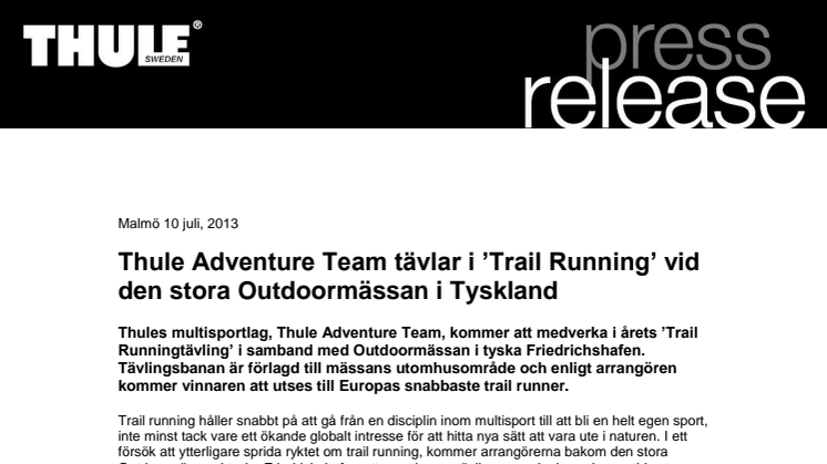 Thule Adventure Team tävlar i ’Trail Running’ vid den stora Outdoormässan i Tyskland 