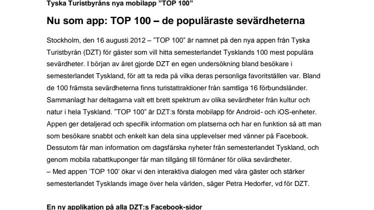 Nu som app: TOP 100 – Tysklands populäraste sevärdheter