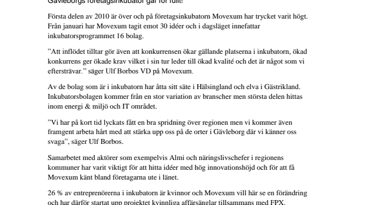 Gävleborgs företagsinkubator går för fullt!