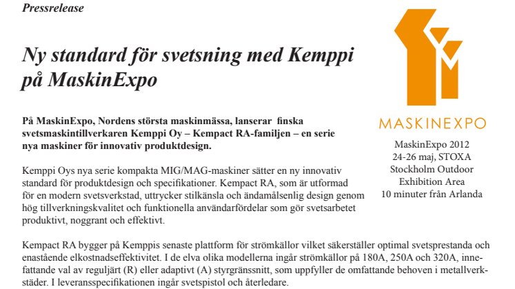 Ny standard för svetsning med Kemppi på MaskinExpo 