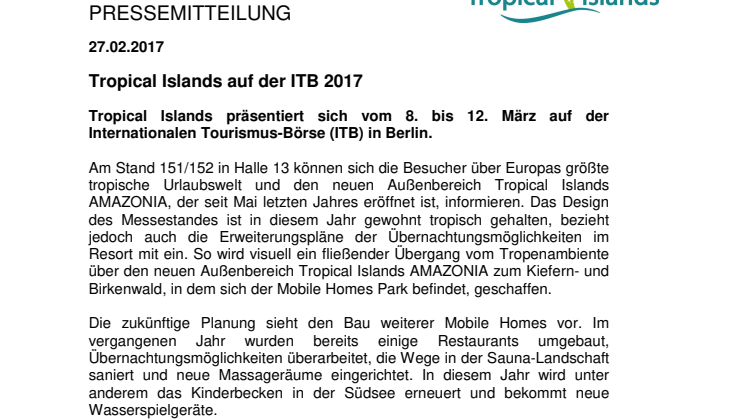 Tropical Islands auf der ITB 2017
