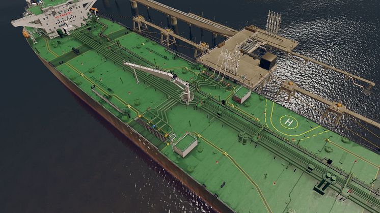 K-Sim Cargo handling simulator with visual display of the deck of a generic crude oil tanker model