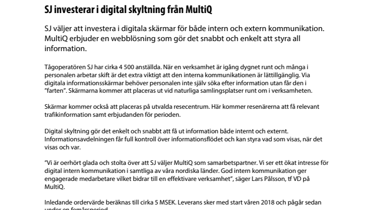 SJ investerar i digital skyltning från MultiQ