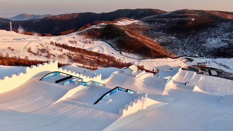 Slopestylebanan i Zhangjiakou, Kina. Foto: FIS/Schneestern.