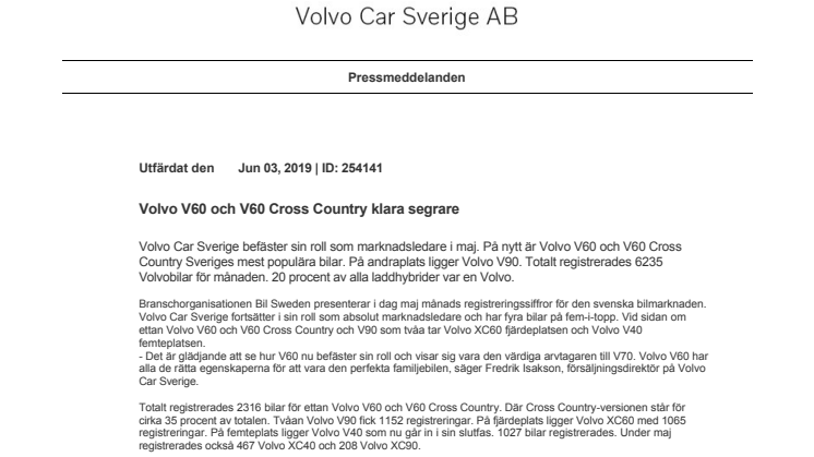 Volvo V60 och V60 Cross Country klara segrare