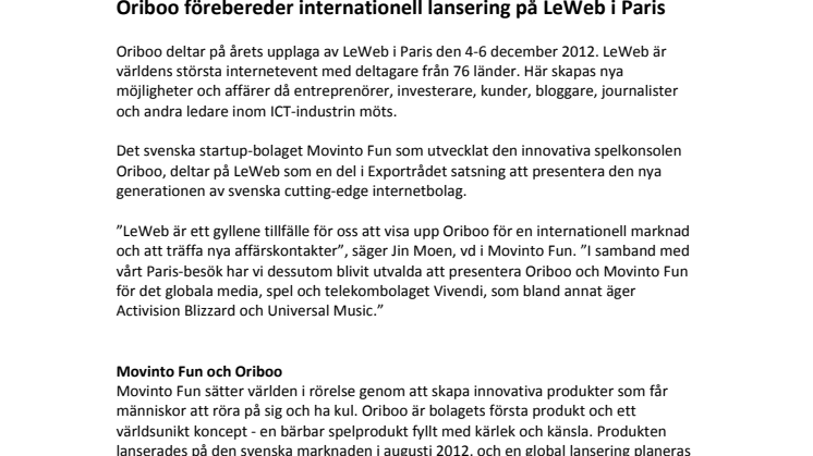 Oriboo förbereder internationell lansering på LeWeb i Paris