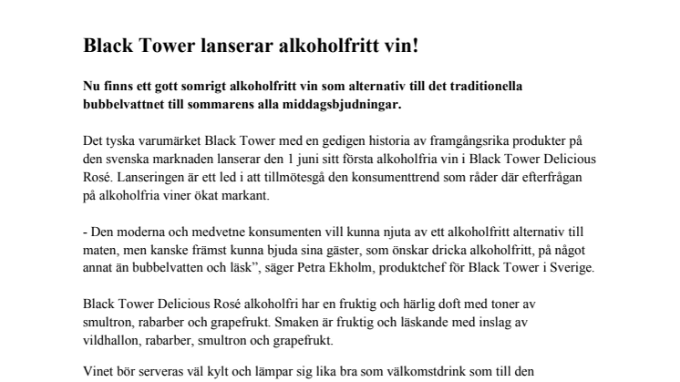 Black Tower lanserar alkoholfritt vin!