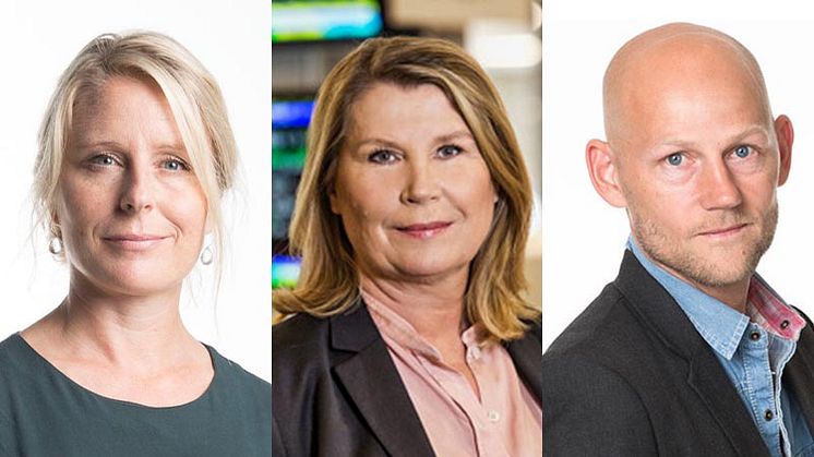 Mathilda E Hanson (foto Nicklas Thegerström), Charlotte Friborg (foto SVT) och Jörgen Huitfeldt (foto SR)